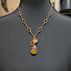 Avon Gold-Tone Necklace with Amber and Citrine Charms